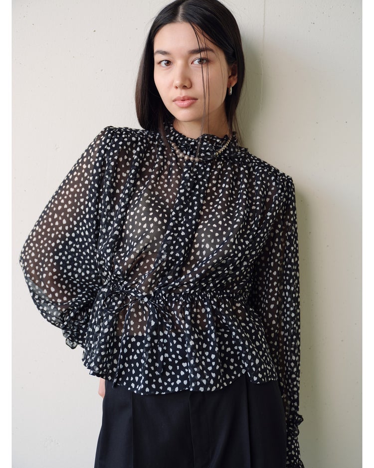 シフォンジョーゼット・スタンドフリルブラウス 詳細画像 ブラック 1