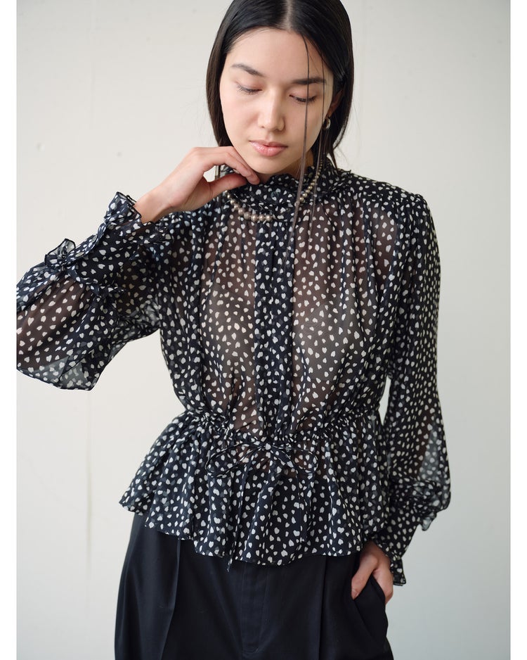 シフォンジョーゼット・スタンドフリルブラウス 詳細画像 ブラック 2