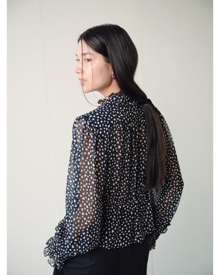 シフォンジョーゼット・スタンドフリルブラウス 詳細画像 ブラック 3