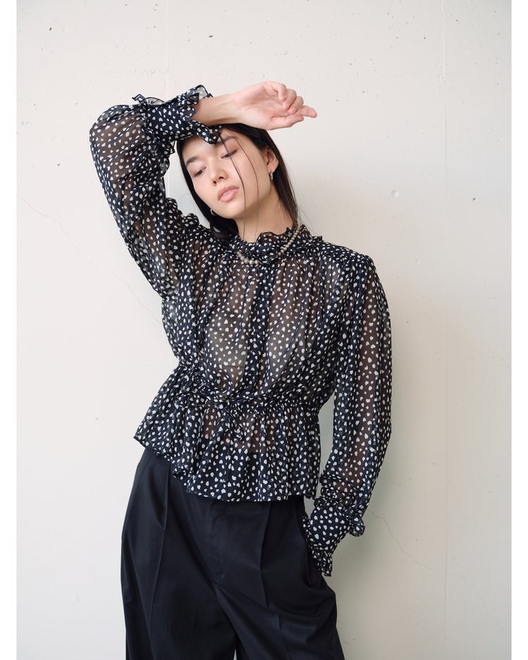 シフォンジョーゼット・スタンドフリルブラウス 詳細画像 ブラック 4