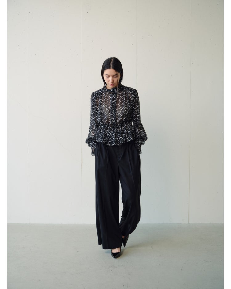 シフォンジョーゼット・スタンドフリルブラウス 詳細画像 ブラック 5