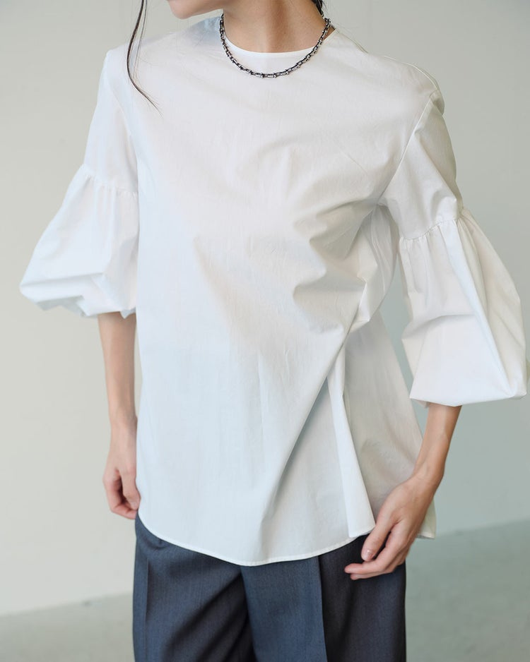 高密度タイプライター・パフ袖ブラウス 詳細画像 ホワイト 2