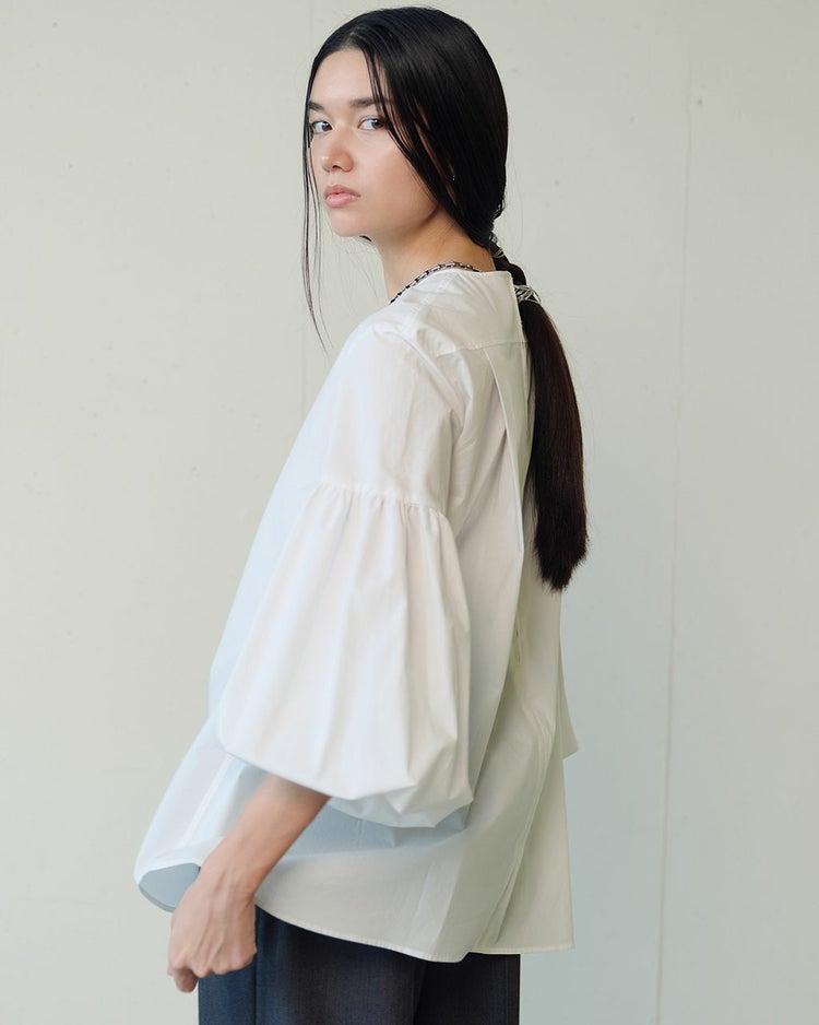 高密度タイプライター・パフ袖ブラウス 詳細画像 ホワイト 3