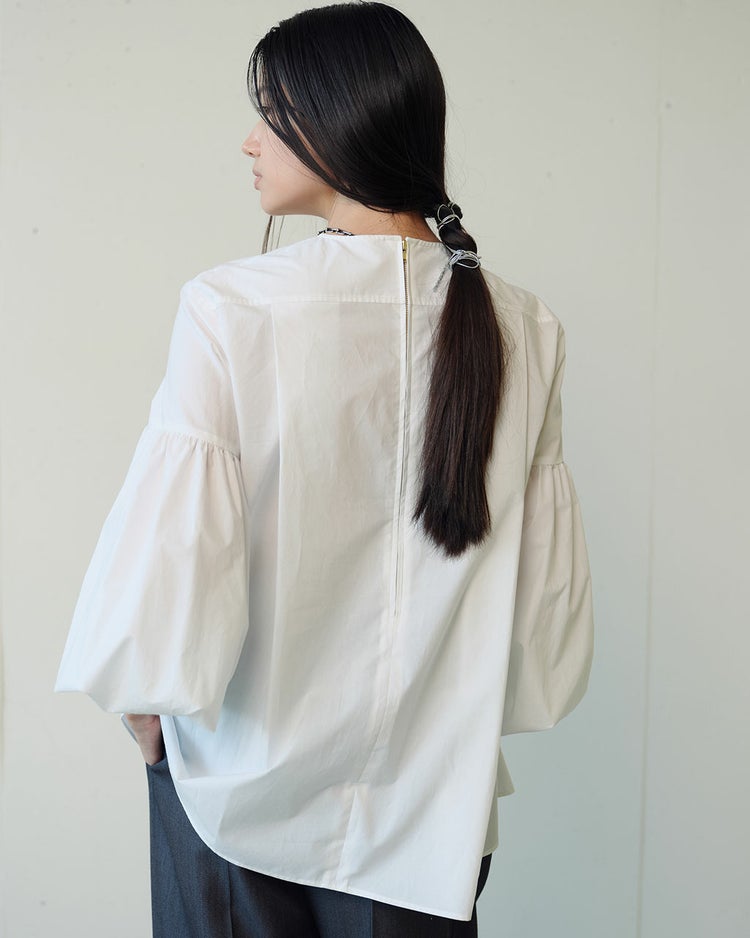 高密度タイプライター・パフ袖ブラウス 詳細画像 ホワイト 4