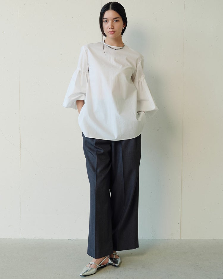 高密度タイプライター・パフ袖ブラウス 詳細画像 ホワイト 6