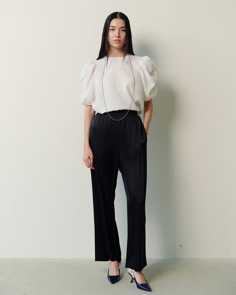 ジャカード織・袖シャーリングブラウス 詳細画像 ホワイト 3