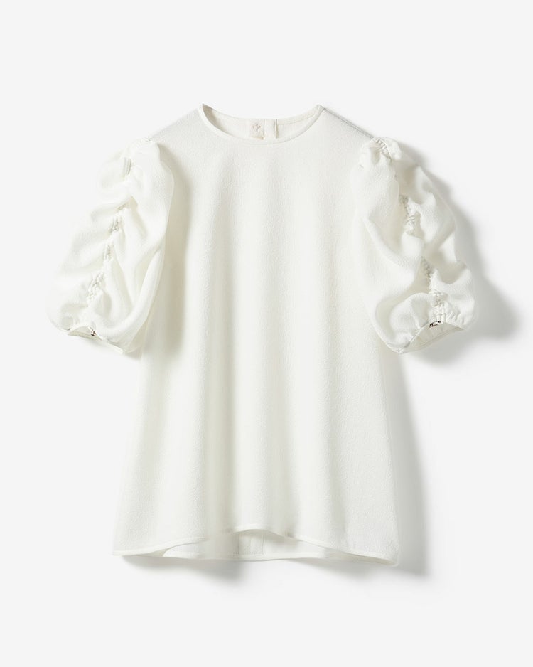 ジャカード織・袖シャーリングブラウス 詳細画像 ホワイト 5