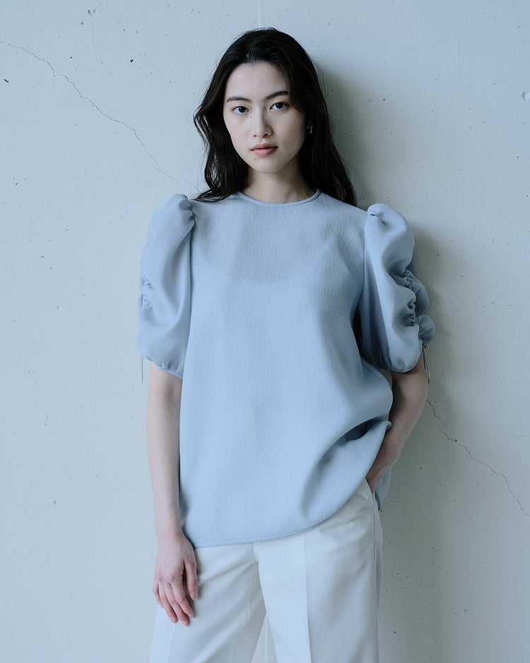 ジャカード織・袖シャーリングブラウス 詳細画像 グレー 2