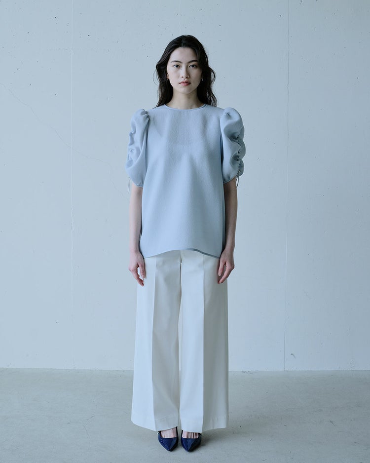 ジャカード織・袖シャーリングブラウス 詳細画像 グレー 4