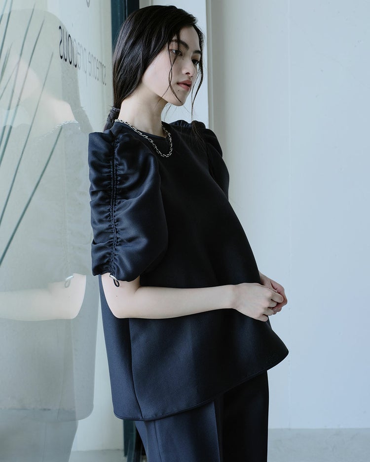 オクタダブルクロス・袖シャーリングブラウス 詳細画像 ブラック 7