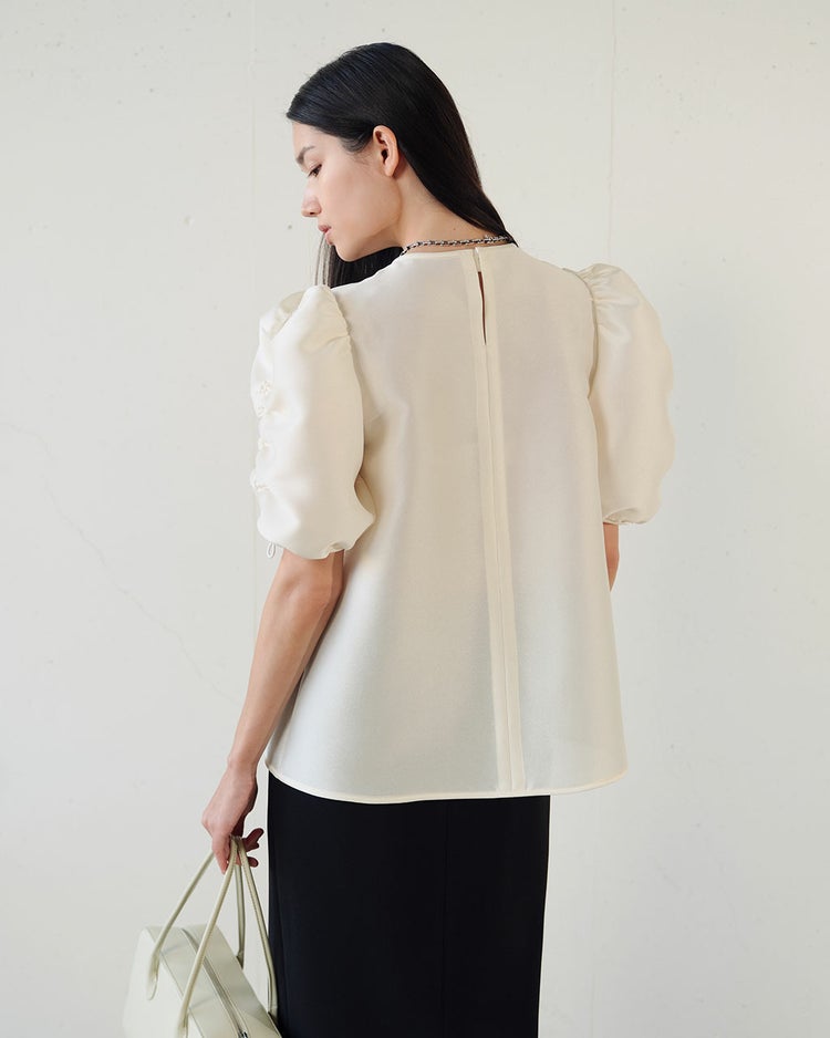 オクタダブルクロス・袖シャーリングブラウス 詳細画像 アイボリー 3