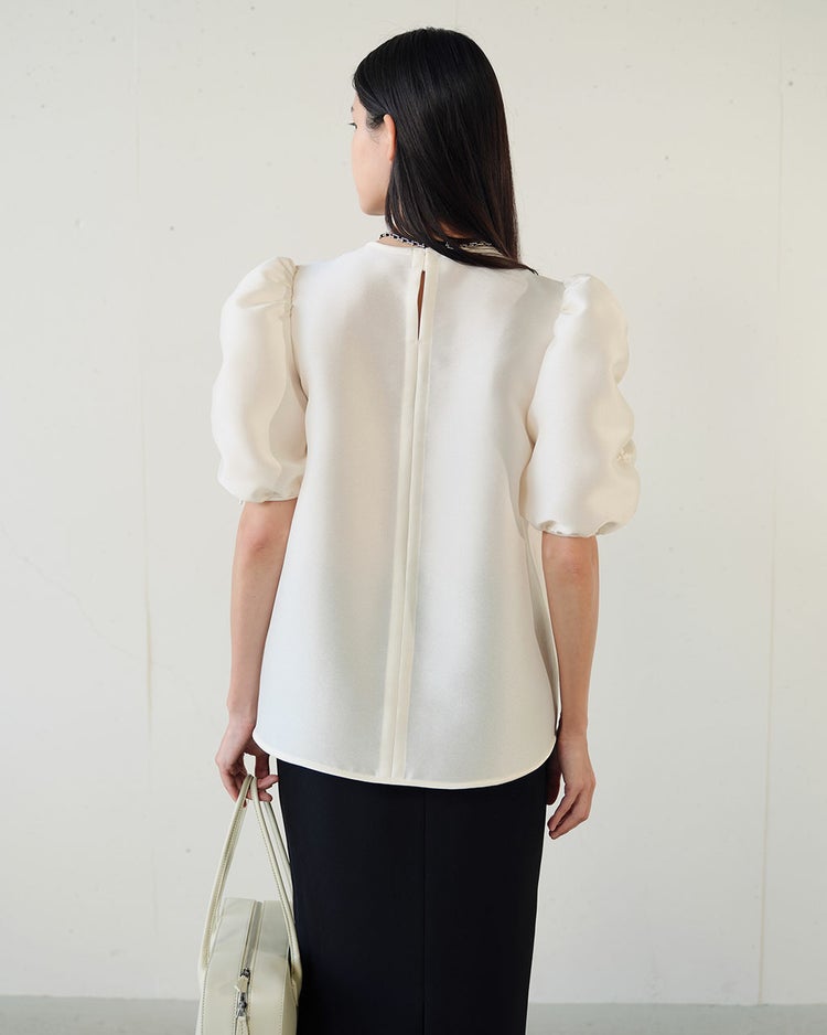 オクタダブルクロス・袖シャーリングブラウス 詳細画像 アイボリー 4