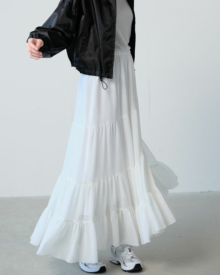 楊柳アセテート・ティアードスカート 詳細画像 ホワイト 1