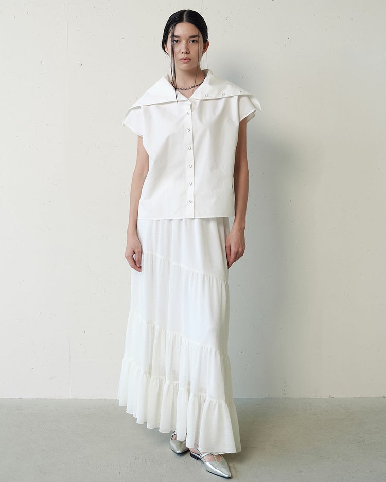 楊柳アセテート・ティアードスカート 詳細画像 ホワイト 4