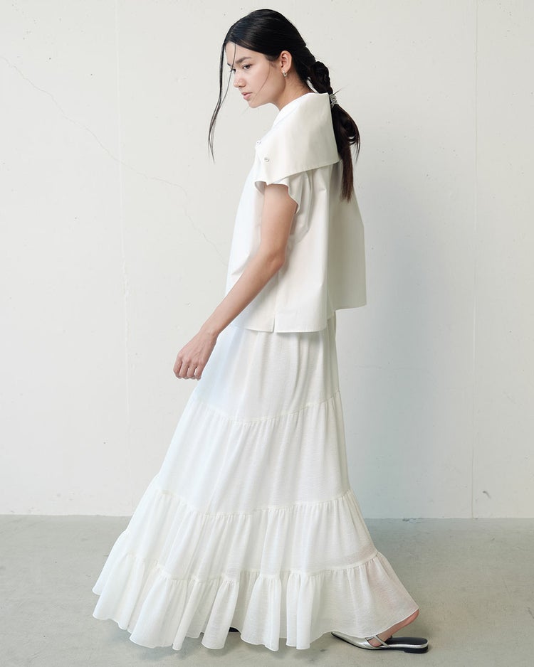 楊柳アセテート・ティアードスカート 詳細画像 ホワイト 5