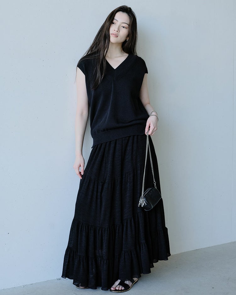 楊柳アセテート・ティアードスカート 詳細画像 ブラック 6