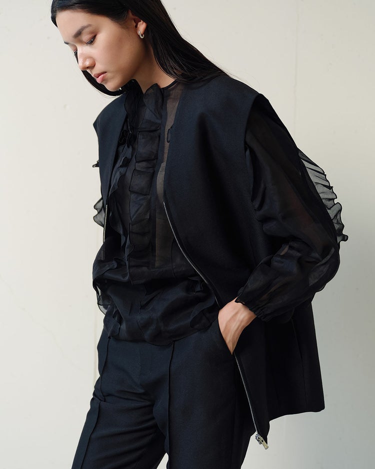 シルキーダブルフェイス・コクーンジレ 詳細画像 ブラック 1