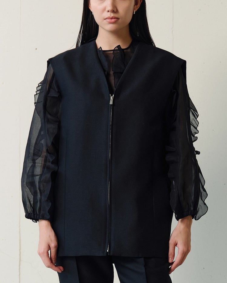 シルキーダブルフェイス・コクーンジレ 詳細画像 ブラック 2