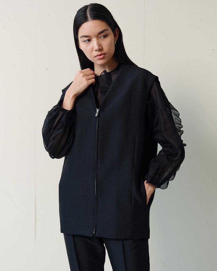 シルキーダブルフェイス・コクーンジレ 詳細画像 ブラック 3