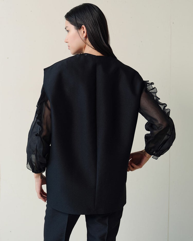 シルキーダブルフェイス・コクーンジレ 詳細画像 ブラック 5