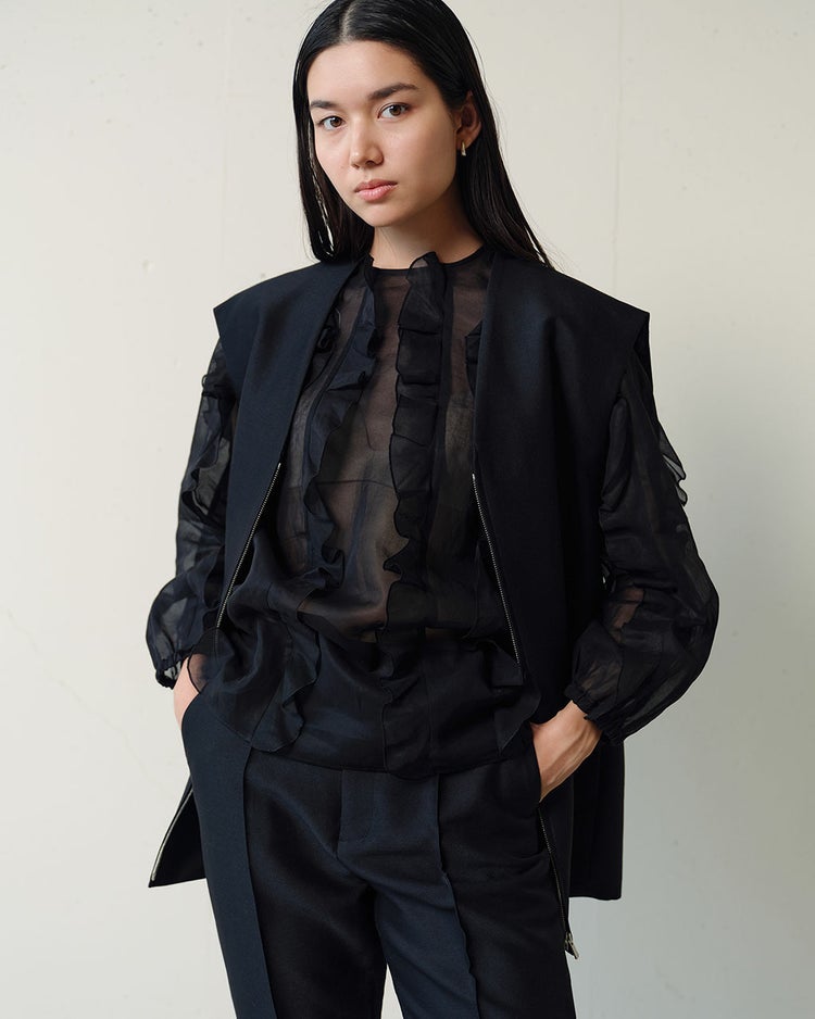 シルキーダブルフェイス・コクーンジレ 詳細画像 ブラック 7