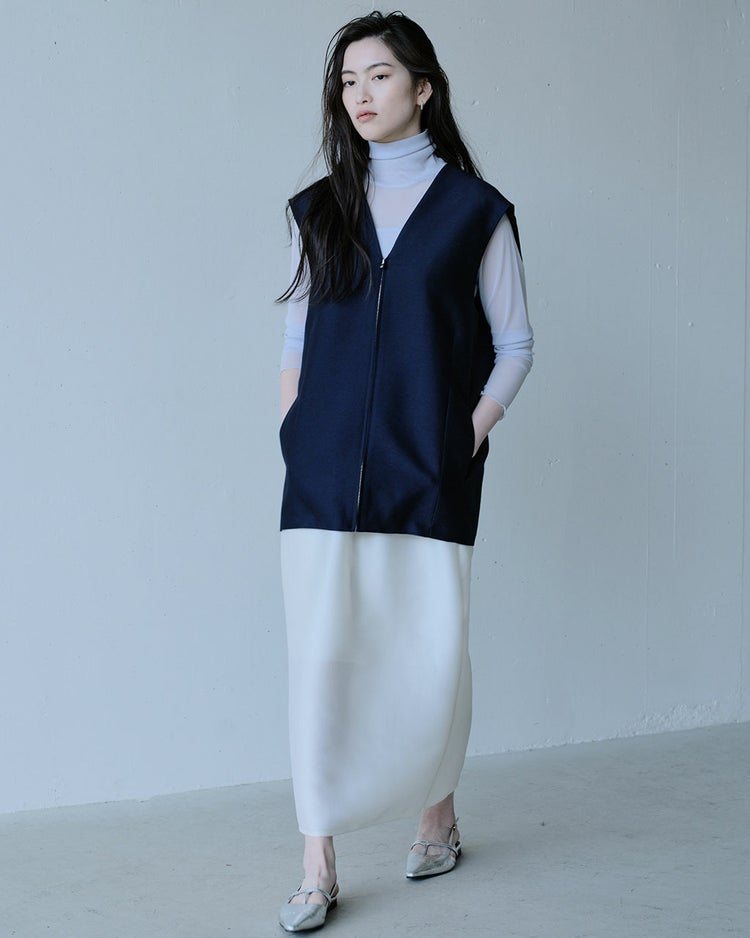 シルキーダブルフェイス・コクーンジレ 詳細画像 ネイビー 6