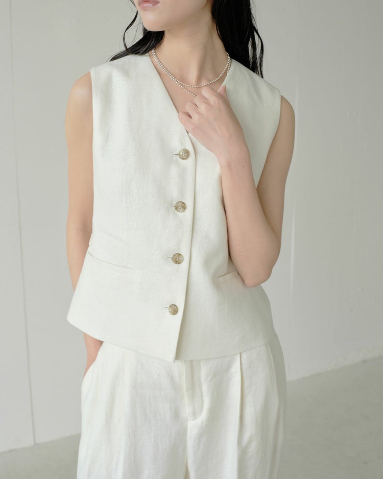 オックスリネン・ボタンベスト 詳細画像 アイボリー 1