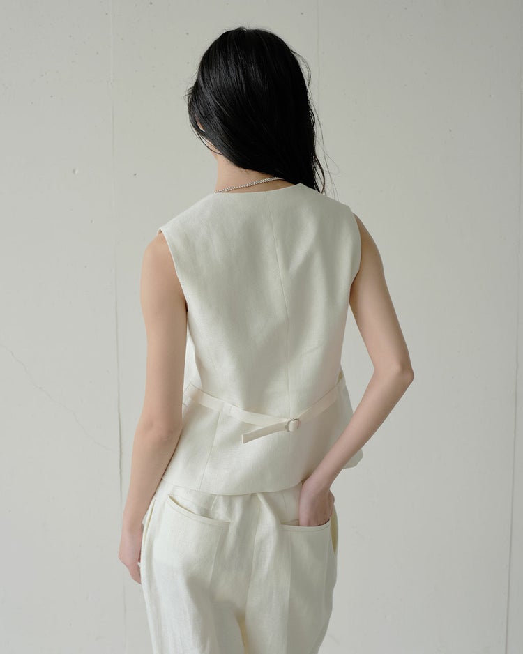 オックスリネン・ボタンベスト 詳細画像 アイボリー 3