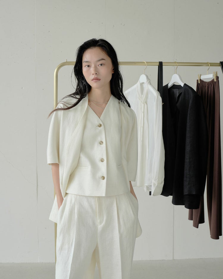 オックスリネン・ボタンベスト 詳細画像 アイボリー 7