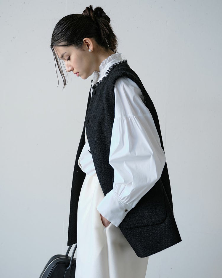 コットン混ツイード・ボタンジレ 詳細画像 ブラック 2