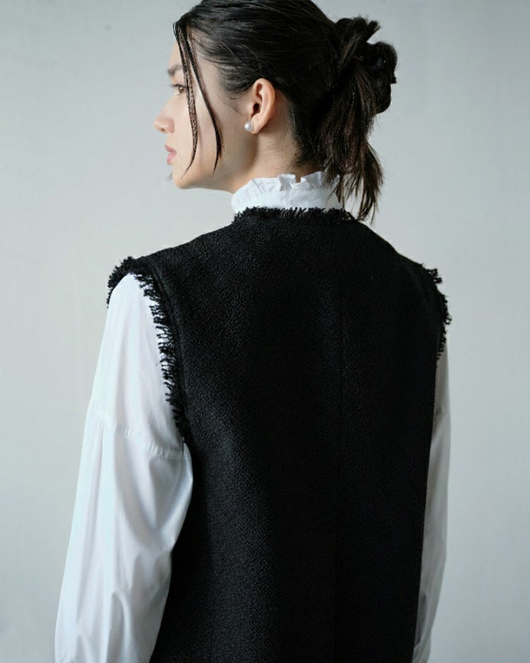 コットン混ツイード・ボタンジレ 詳細画像 ブラック 3