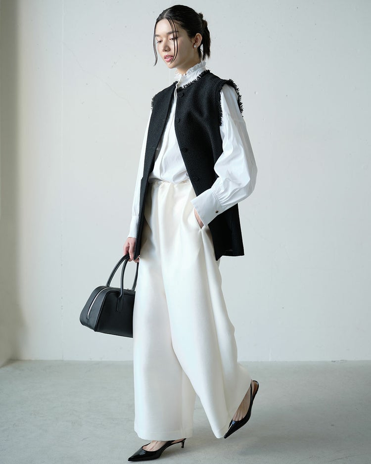 コットン混ツイード・ボタンジレ 詳細画像 ブラック 6