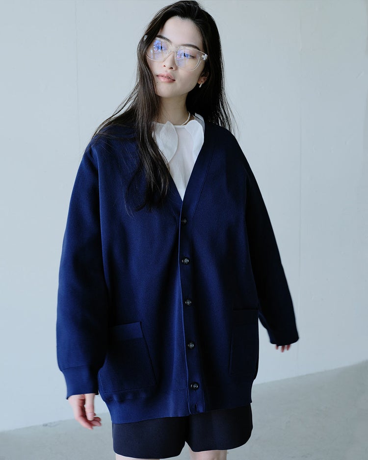 ストレッチニット・Vネックカーディガン 詳細画像 ネイビー 1