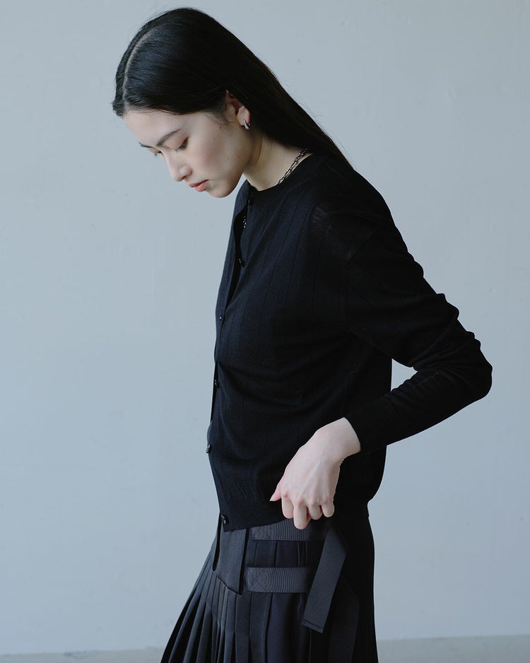 ハイゲージニット・透かし編みカーディガン 詳細画像 ブラック 6