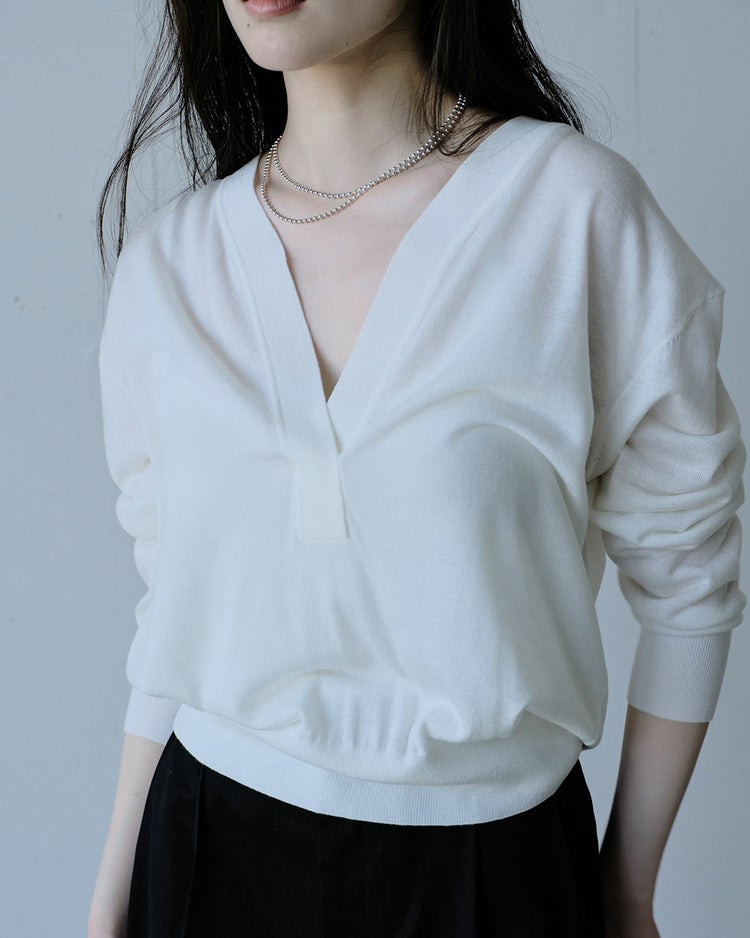 ドレープウール・深Vネックセーター 詳細画像 ホワイト 3