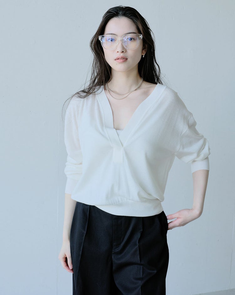 ドレープウール・深Vネックセーター 詳細画像 ホワイト 5