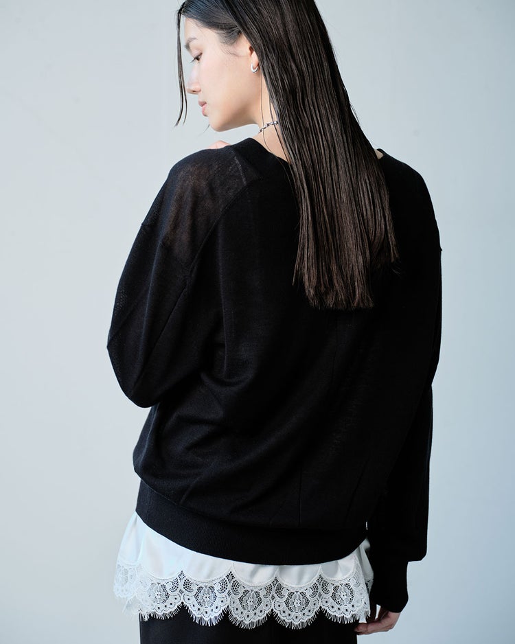 ドレープウール・深Vネックセーター 詳細画像 ブラック 3