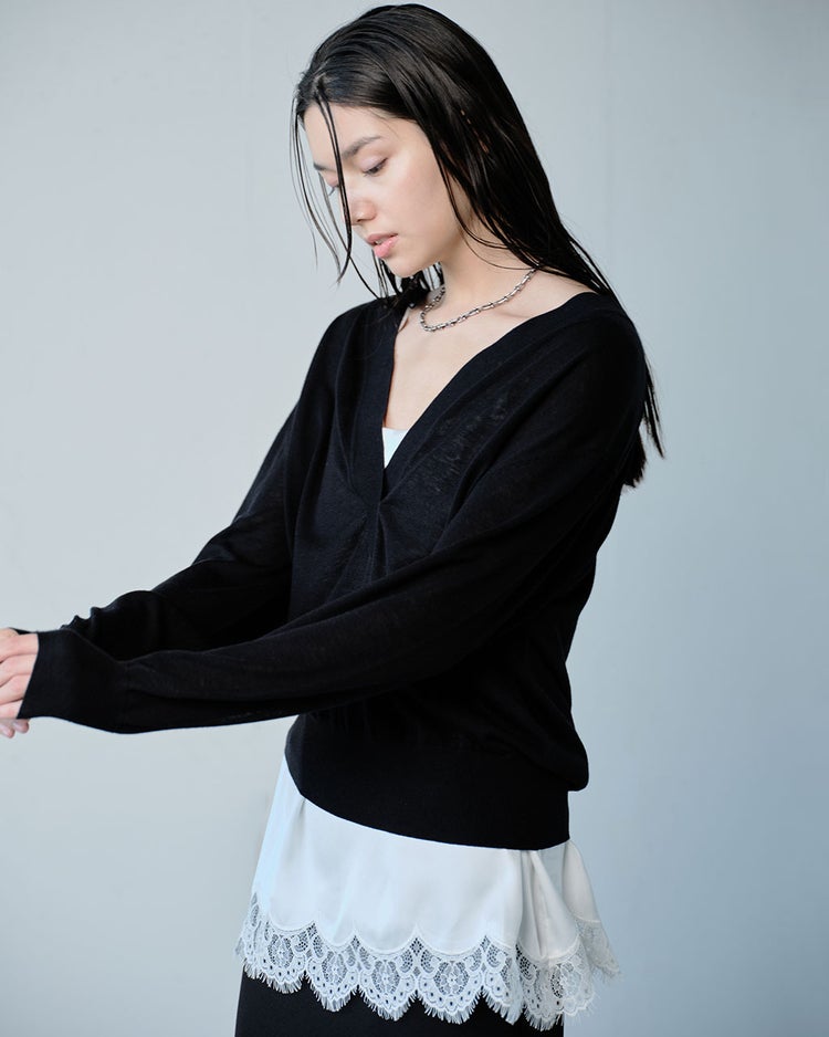 ドレープウール・深Vネックセーター 詳細画像 ブラック 5