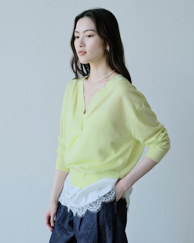 ドレープウール・深Vネックセーター 詳細画像 ライム 2