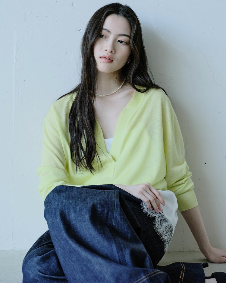 ドレープウール・深Vネックセーター 詳細画像 ライム 7