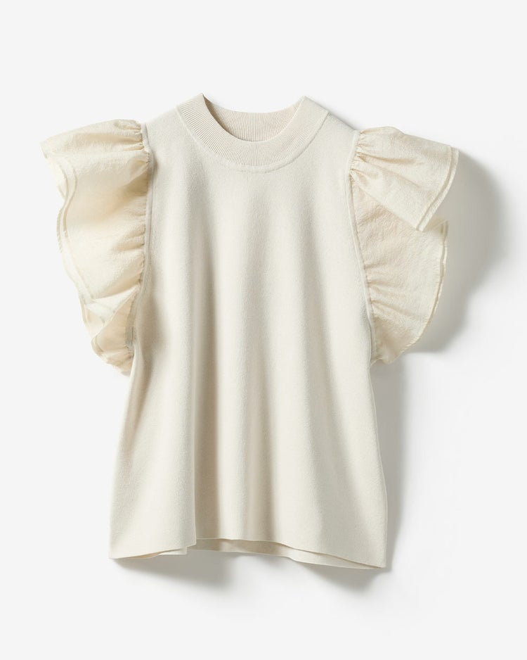 異素材使い・袖フリルニット 詳細画像 オフホワイト 1