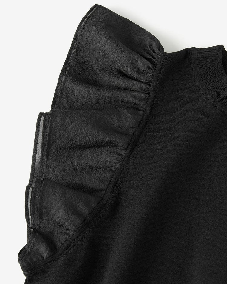 異素材使い・袖フリルニット 詳細画像 ブラック 3