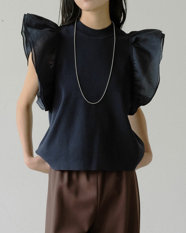 異素材使い・袖フリルニット 詳細画像 ネイビー 4