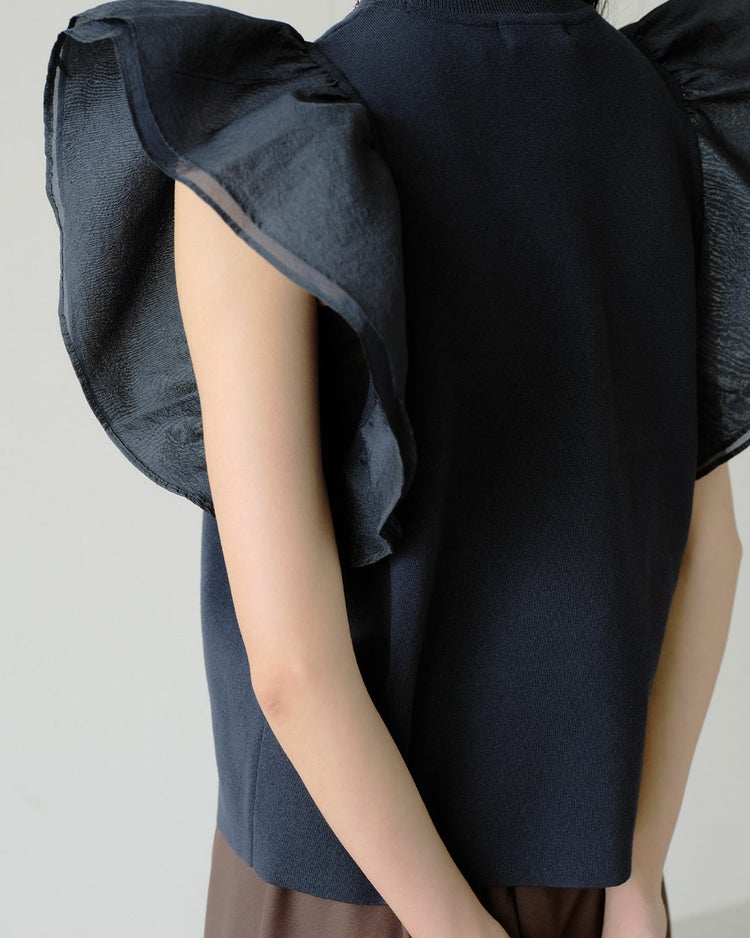 異素材使い・袖フリルニット 詳細画像 ネイビー 5