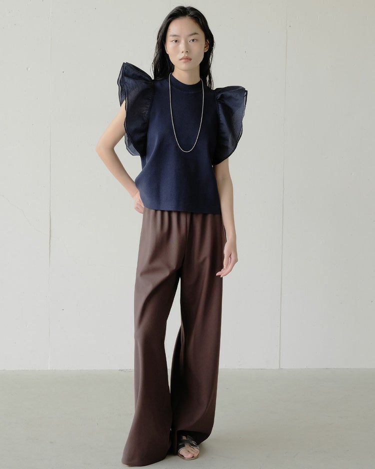 異素材使い・袖フリルニット 詳細画像 ネイビー 6