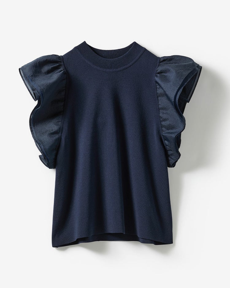 異素材使い・袖フリルニット 詳細画像 ネイビー 8