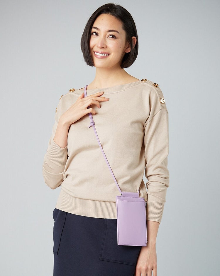 ミックスニット・ボタン使いボートネック 詳細画像 サンドベージュ 1