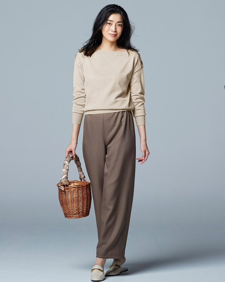 ミックスニット・ボタン使いボートネック 詳細画像 サンドベージュ 3