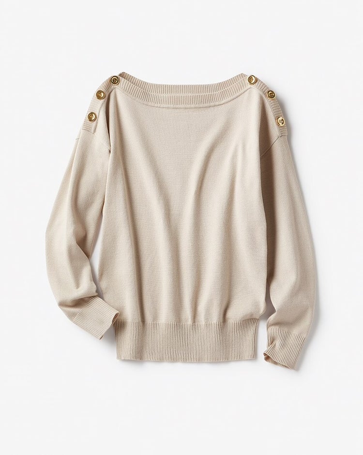 ミックスニット・ボタン使いボートネック 詳細画像 サンドベージュ 6
