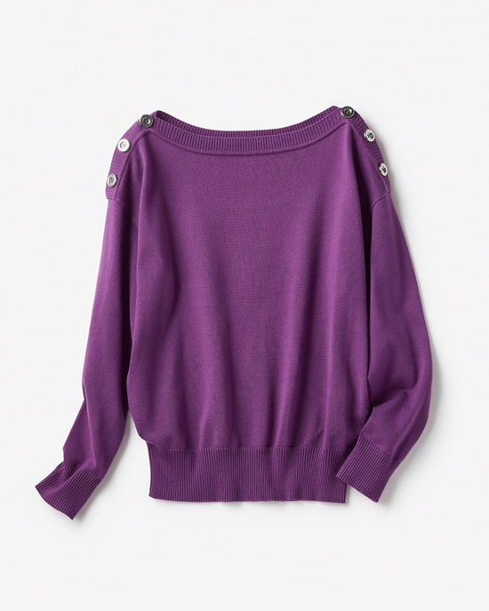 ミックスニット・ボタン使いボートネック